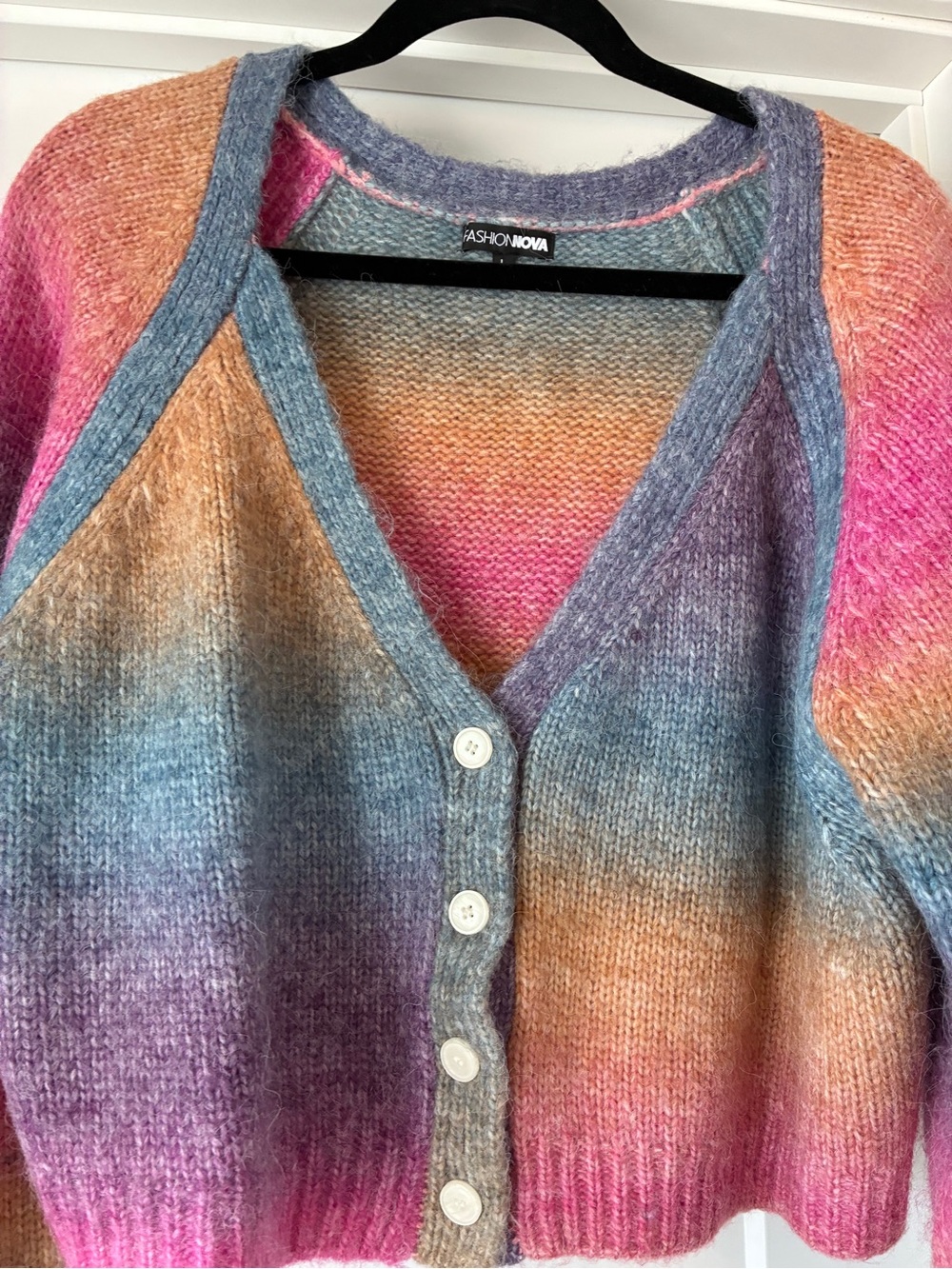 Fashion Nova Gradient Pink Purple Blue Tan V-Neck Cardigan